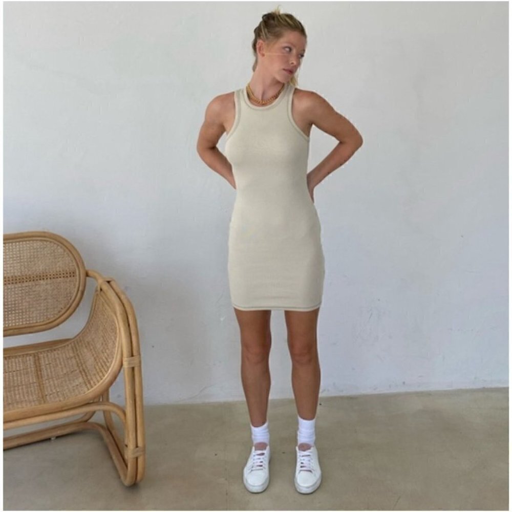 Beige Botany Tan Ribbed Bodycon Dress - Medium
